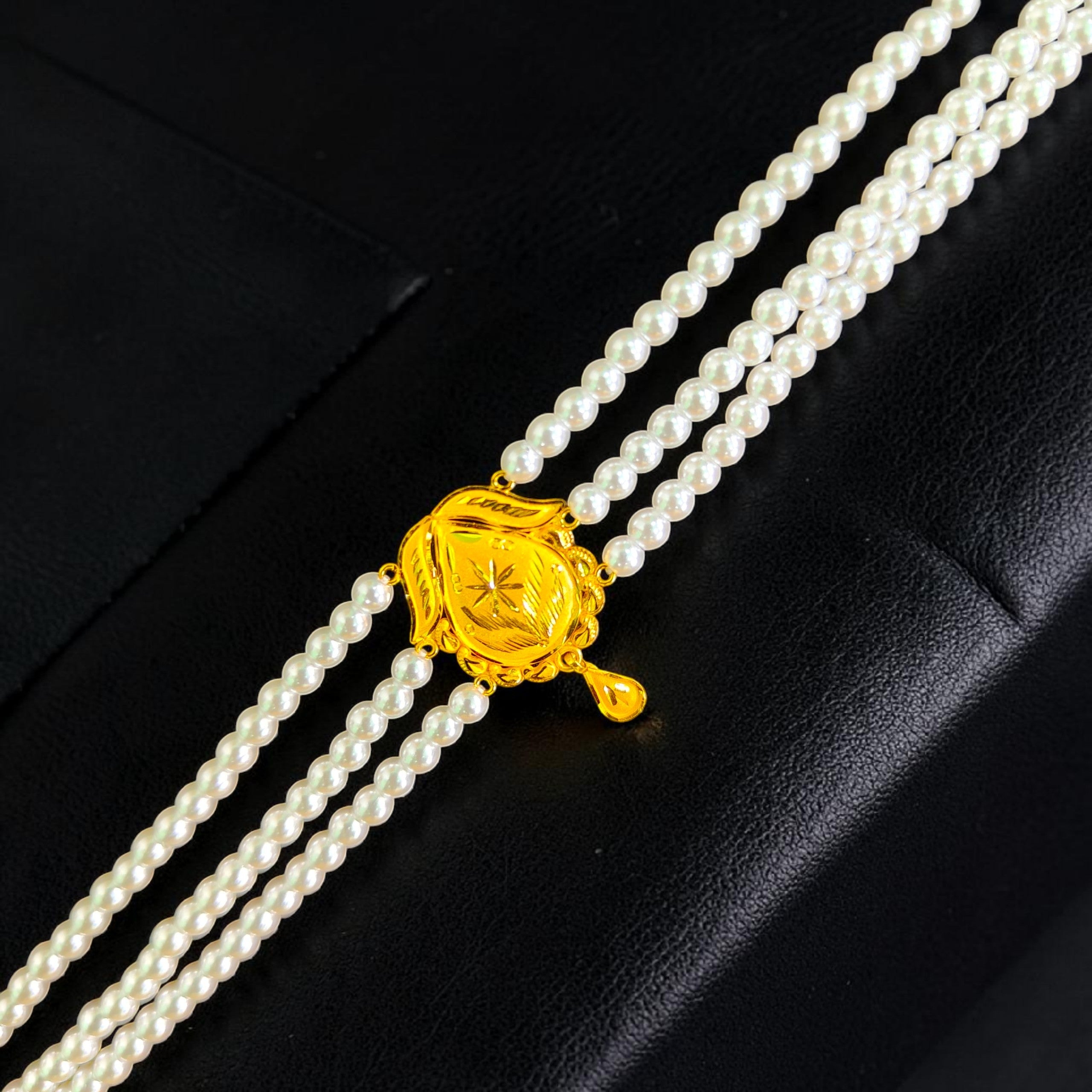 GOLD MOTI HAR- CERTIFIED BIS HUID HALLMARK 916 22KT GOLD MOTI CHOKER 1 PIECE (WGT: 0.980 GM) WITH ADJUSTABLE TASSEL FOR GIFT IN MARRIAGE.