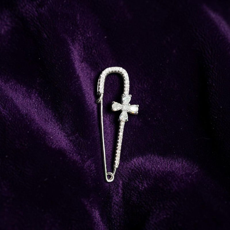 SILVER BROOCH- CERTIFIED BIS HALLMARK 925 SILVER BROOCH CEPTIPIN FOR SAREE 1 PIECE STUDDED WITH AMERICAN DIAMOND- (SOLD ON MRP) NON EXCHANGEABLE ITEM.