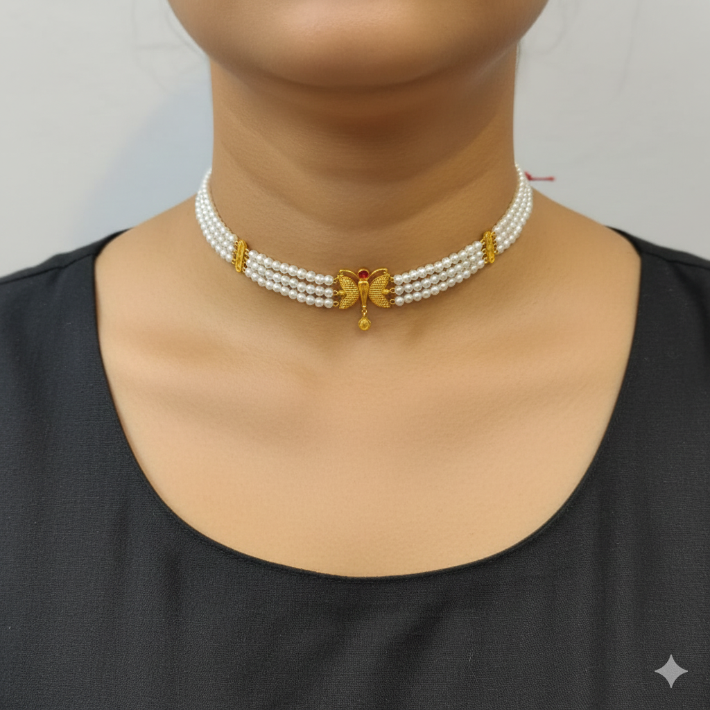LIMITED OFFER (GMC) CERTIFIED BIS HUID HALLMARK 916 22KT GOLD MOTI CHOKER 1 PIECE (WGT: 1.420 GM) WITH ADJUSTABLE TASSEL FOR GIFT IN MARRIAGE.