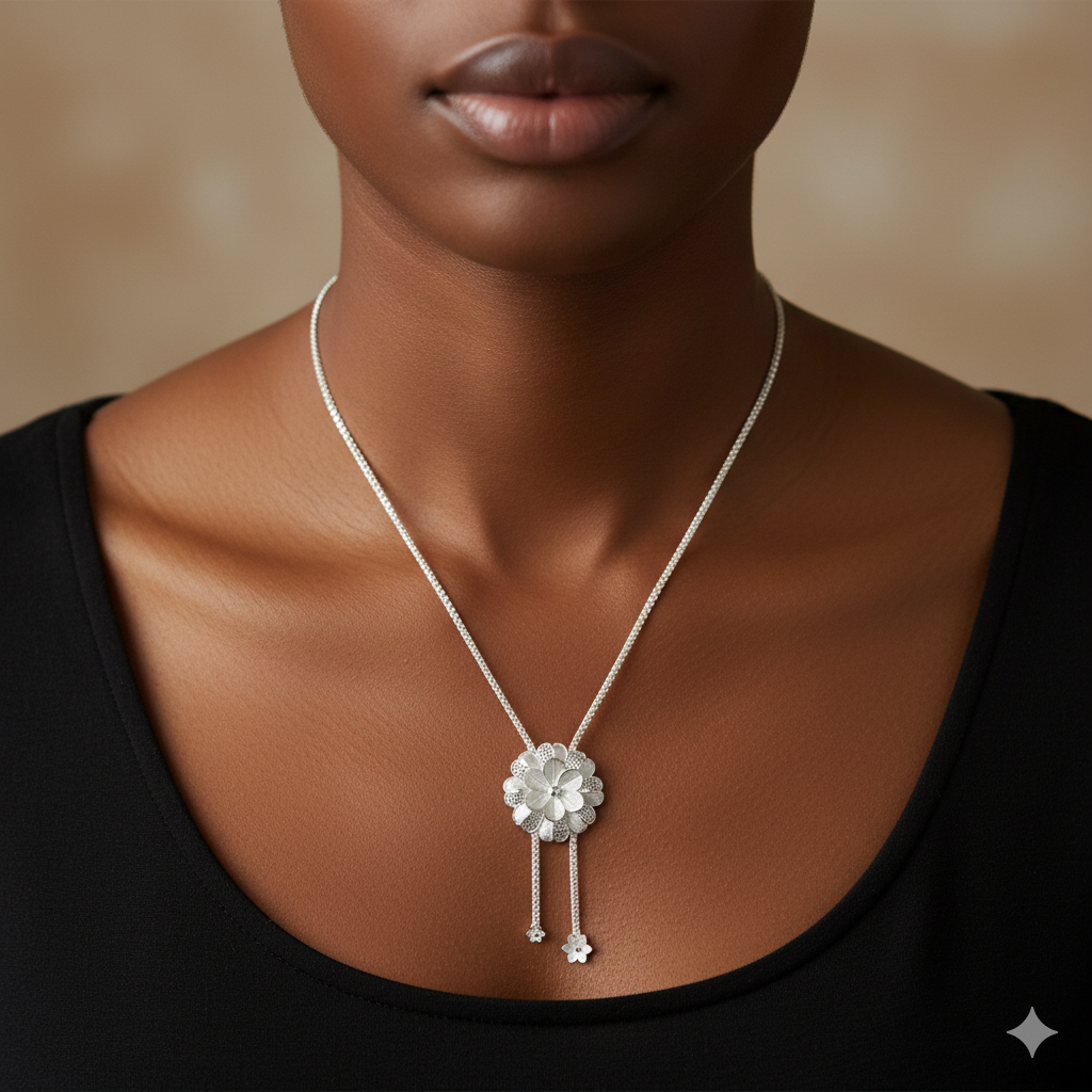SILVER NECKLACE- CERTIFIED HALLMARK 925 SILVER TYE CHAIN 1 PIECE WITH EARRINGS APPROX WGT: 29.600 GM FOR BEAUTIFUL WOMEN.
