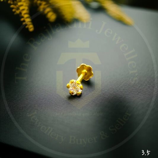 3.5MM KDM GOLD NOSEPIN (30 TONCH) STUDDED WITH CZ STONE 1 PIECE (SCREW PACH DESIGN) FOR GIFT YOUR LOVED ONES FOR WOMEN.