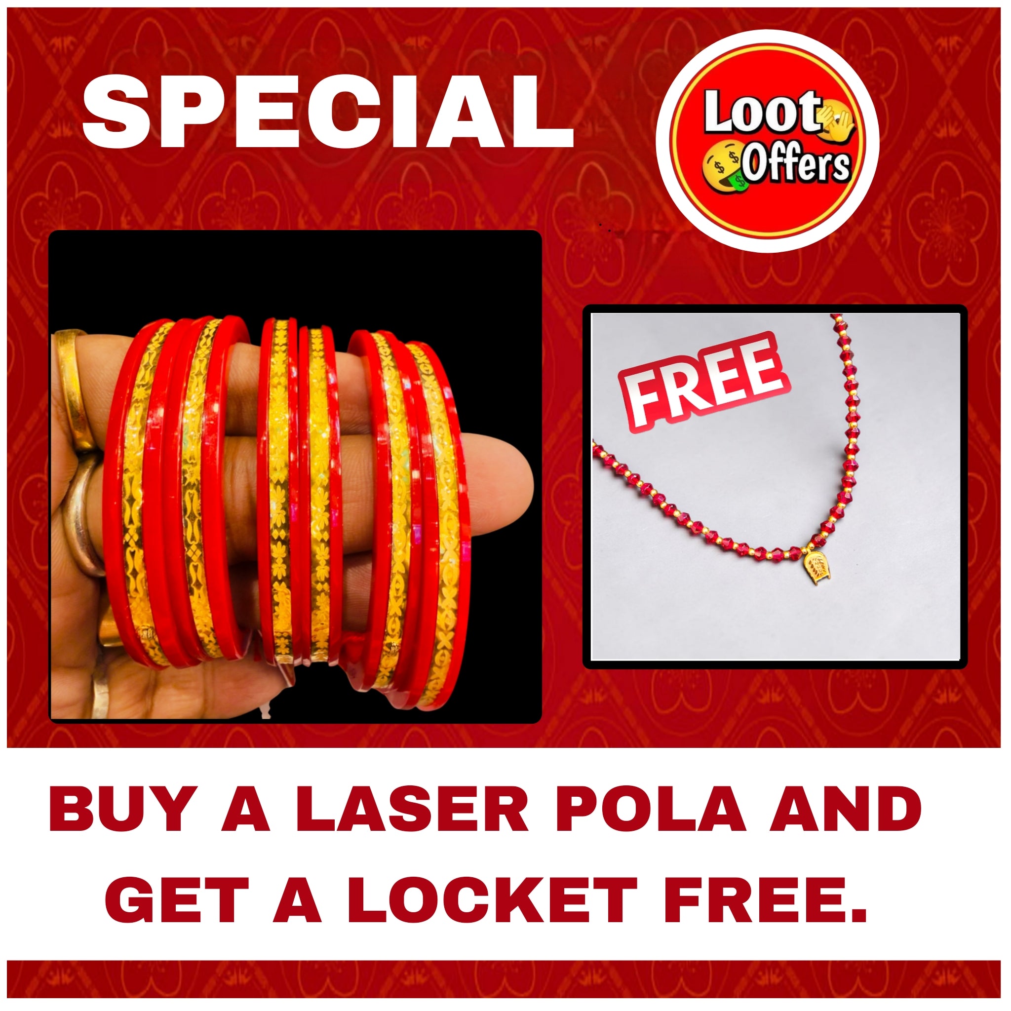 LOOT OFFER- LASER DESIGN BIS CERTIFIED HUID HALLMARK 916 22KT GOLD POLA BADHANO APPROX. WGT: 0.300 GM (NOT FOR REGULAR USE - ONLY GIFT PURPOSE) GET ANY DESIGN AS PER SIZE. (GET A LOCKET FREE).