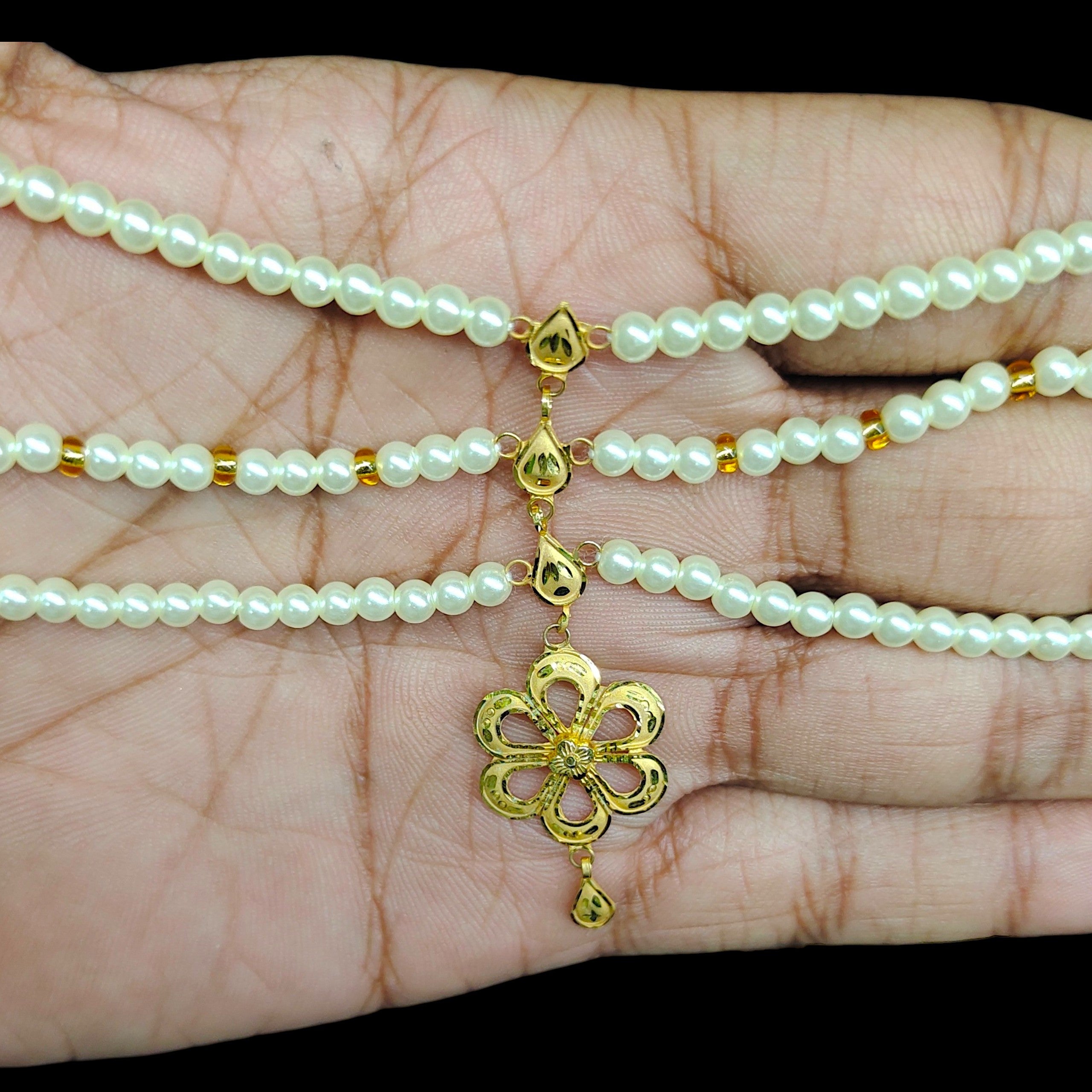 GOLD MOTI HAR- (WGT: 0.930 GM APPROX) BIS CERTIFIED HUID HALLMARK 375 9KT GOLD MOTI NECKLACE 1 PIECE  WITH ADJUSTABLE TASSEL FOR GIFT IN MARRIAGE.(IB4E55)