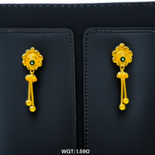 (GER22) BIS CERTIFIED WGT: 1.590 GM APPROX HUID HALLMARK 916 22KT GOLD EARRINGS KANBALA 1 PAIR FOR WOMEN.