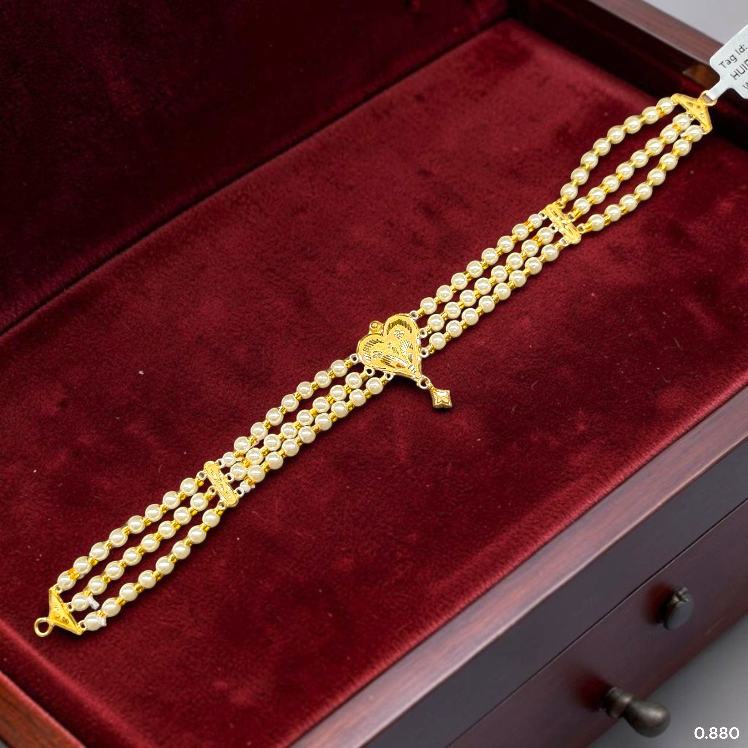 GMC9K- (WGT: 0.880 GM APPROX) BIS CERTIFIED HUID HALLMARK 375 9KT GOLD MOTI CHOKER 1 PIECE WITH ADJUSTABLE TASSEL FOR GIFT IN MARRIAGE.