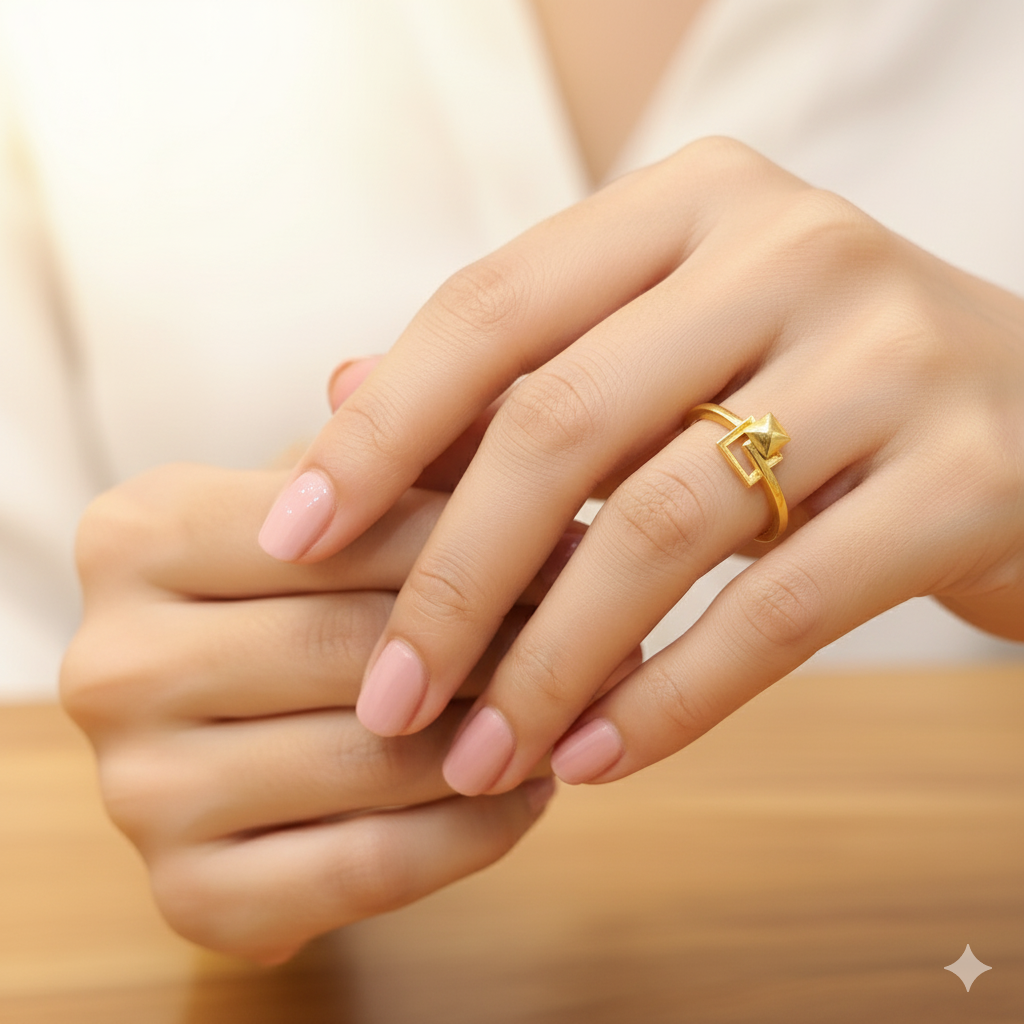 (GLFR9) TRJ (SIZE: 14) WGT: 1.080 GM APPROX BIS CERTIFIED HUID HALLMARK 9KT GOLD FINGER RING FOR WOMEN 1 PIECE FOR REGULAR USE.