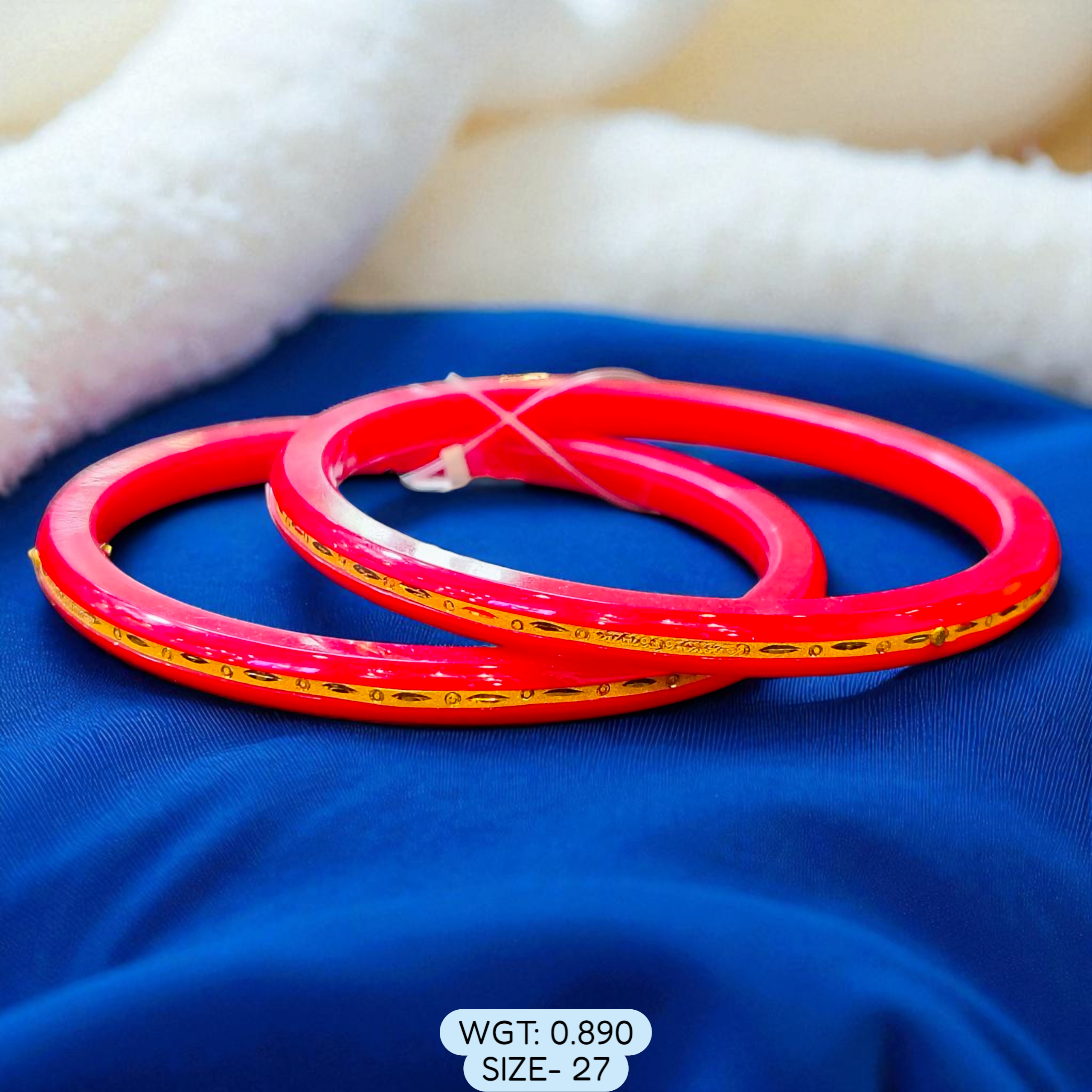 (GPB22) TRJ (SIZE: 27) WGT: 0.890 GM APPROX 22KT HUID HALLMARK GOLD POLA BADHANO BANGLES 1 PAIR DESIGN FOR REGULAR USE.