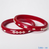 (SSP) (SIZE- 24) RED PASTING DESIGN 925 ORIGINAL SILVER POLA BANGLES FOR WOMEN 1 PAIR - SOLD AS MRP BY RAJLAXMI.