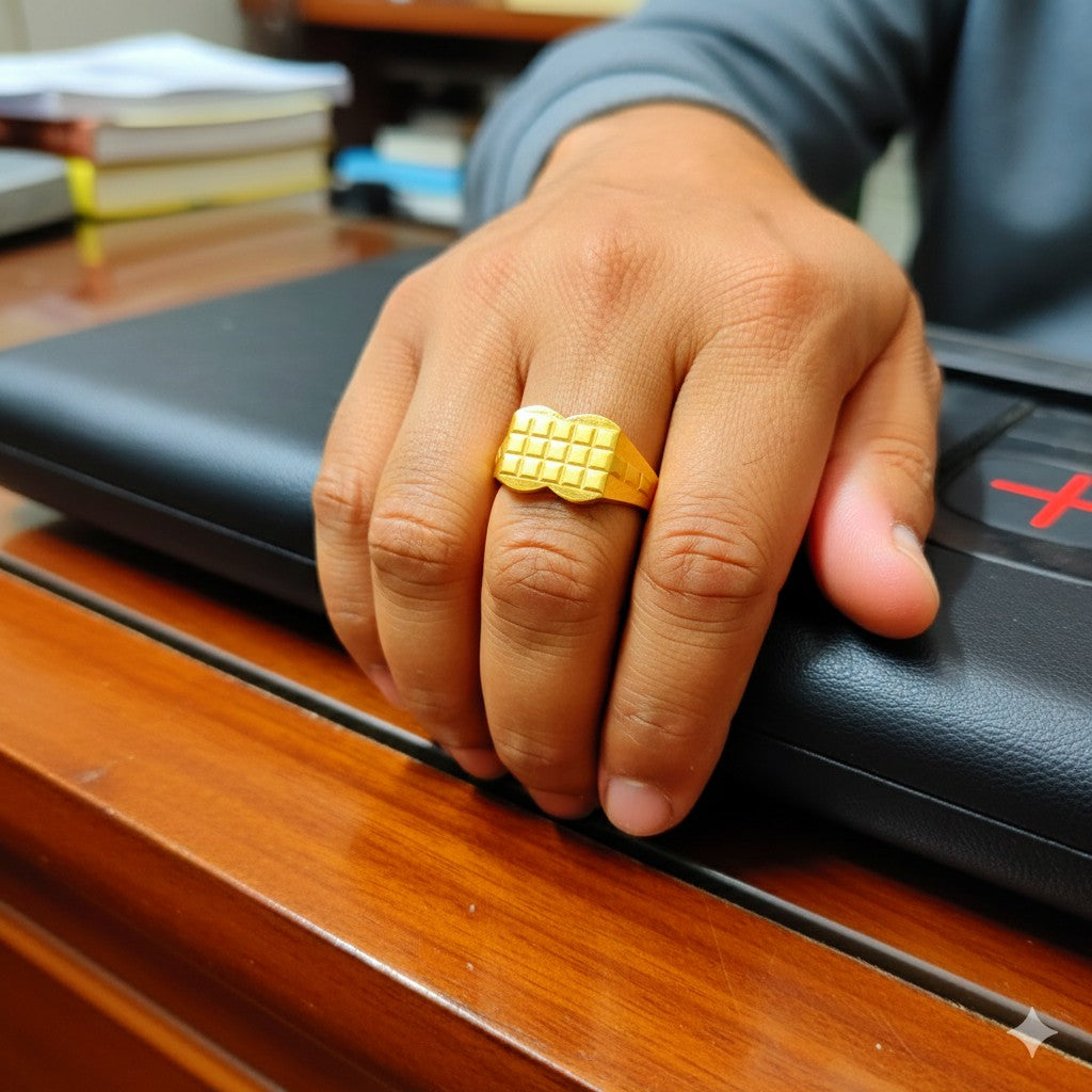 (GGFR9) TRJ (SIZE: 19) WGT: 1.310 GM APPROX BIS CERTIFIED HUID HALLMARK 9KT GOLD FINGER RING FOR MEN 1 PIECE FOR REGULAR USE.