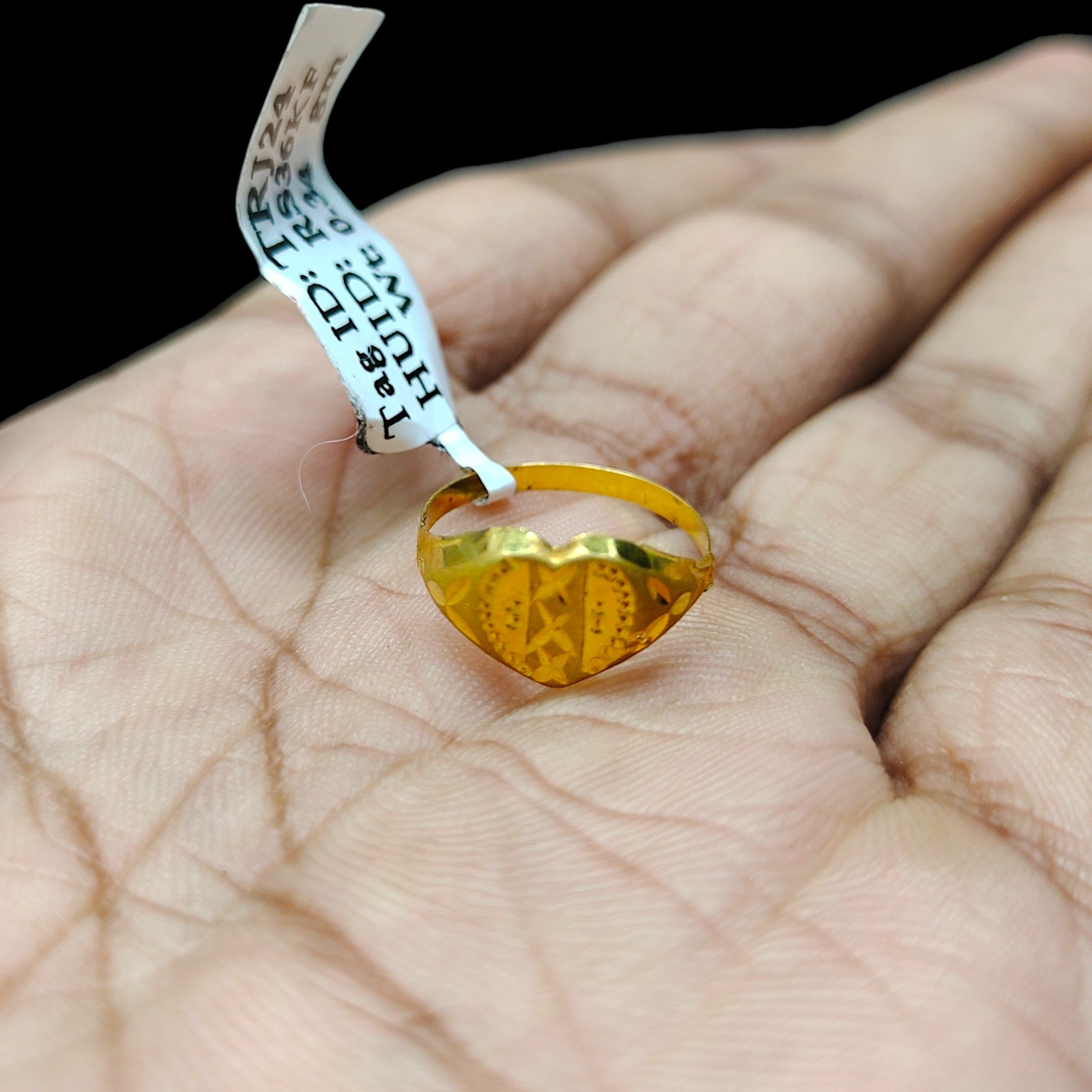 BABY JEWELLERY- TRJ WGT: 0.340 GM APPROX 375 9KT HUID HALLMARK GOLD BABY FINGER RING 1 PIECE FOR RICE CEREMONY & BIRTHDAY.