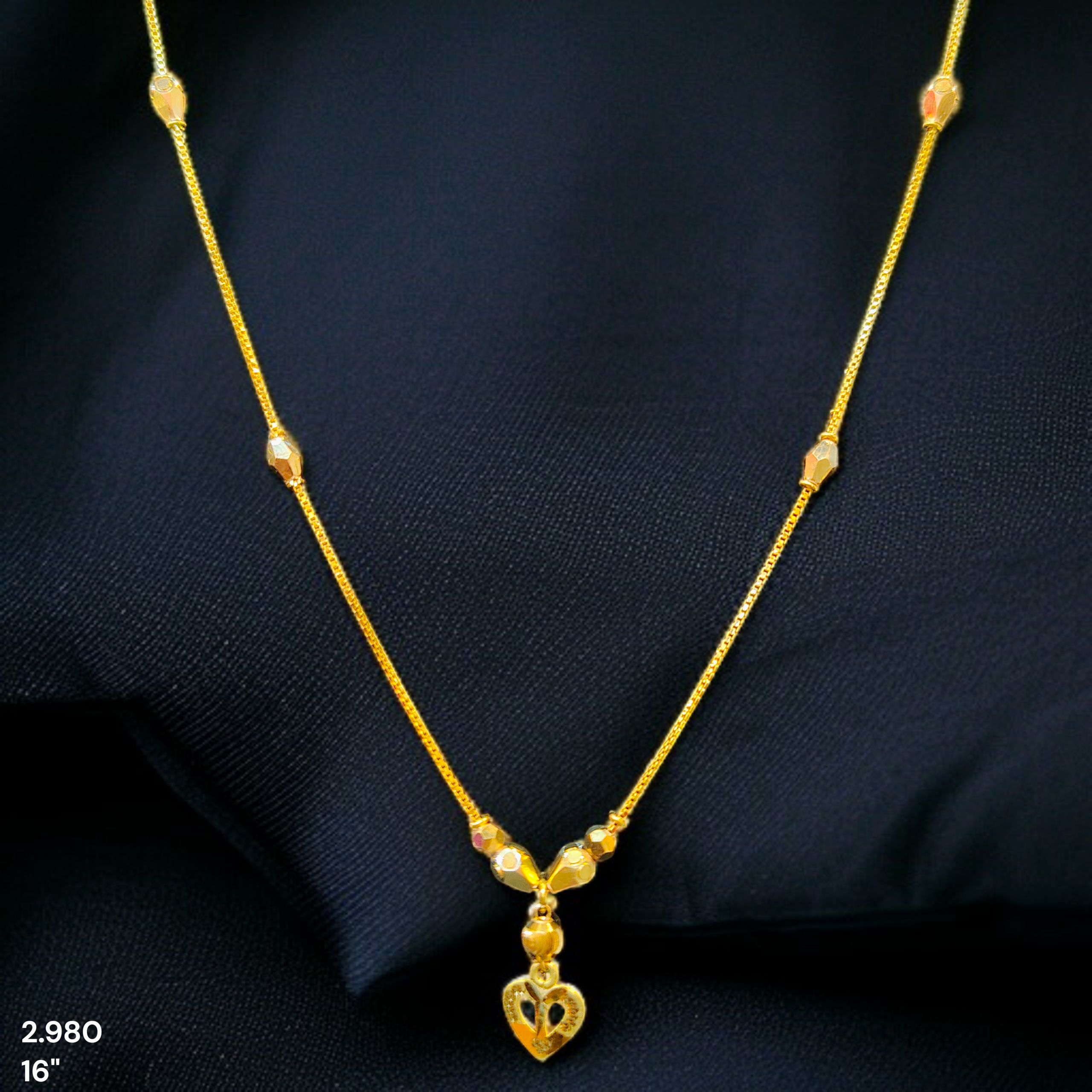 GCH-(WGT: 2.980 GM APPROX) BIS CERTIFIED HUID HALLMARK 9KT GOLD CHAIN WITH PENDANT (16 INCH) 1 PIECE FOR WOMEN.