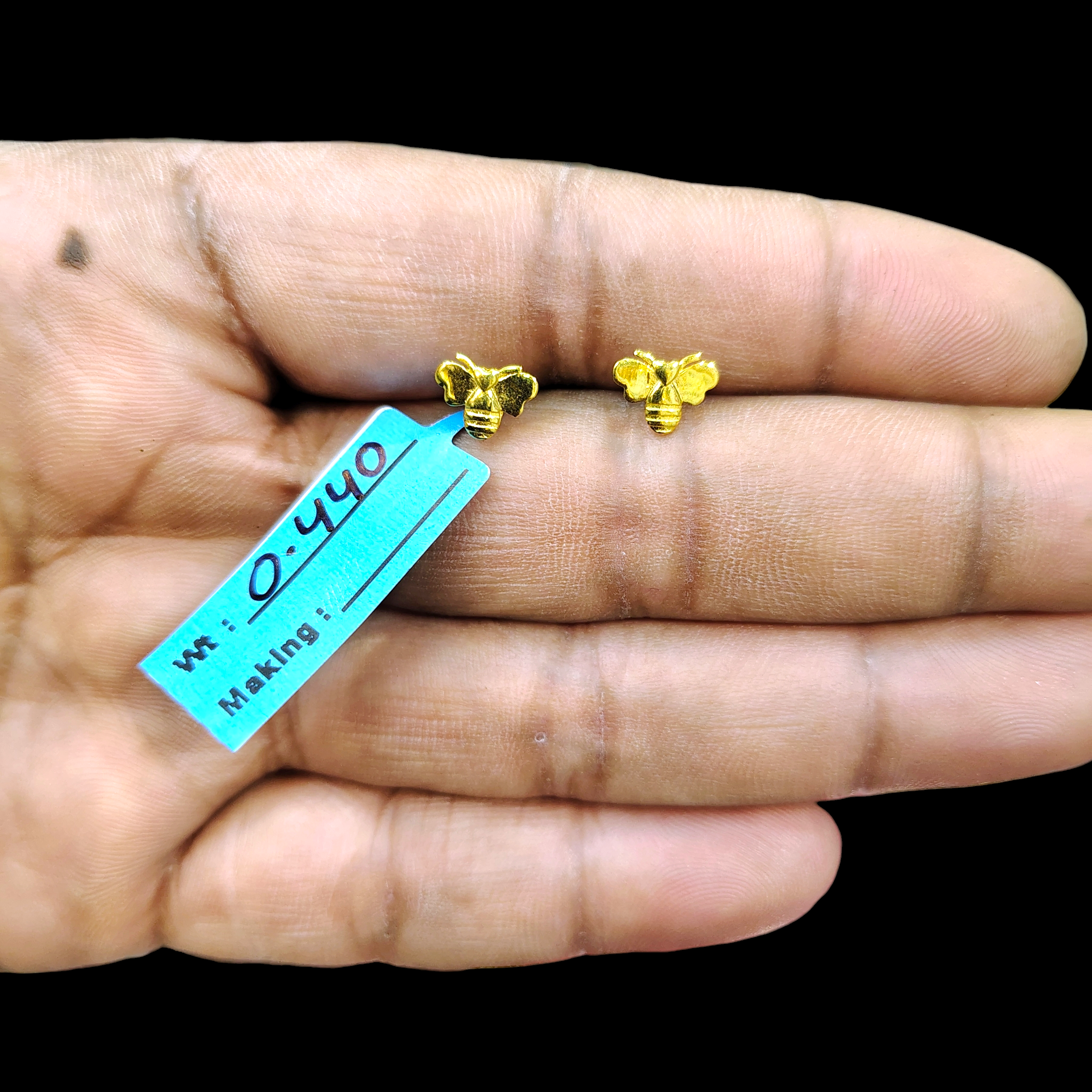 BABY JEWELLERY STUD EARRING- TRJ BABY TOPS WGT: 0.440 GM APPROX BIS CERTIFIED HUID HALLMARK 9KT GOLD STUD EARRINGS FOR WOMEN 1 PAIR FOR REGULAR USE.