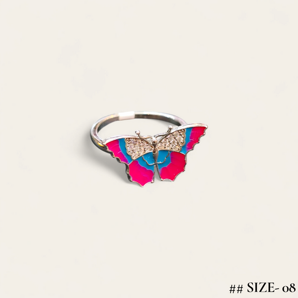 (GREAT FREEDOM SALE) RAJLAXMI HALLMARK 925 SILVER FINGER BUTTERFLY MINAKARI DESIGN RING 1 PIECE FOR WOMEN FOR REGULAR USE - BEST FOR GIFTING (SOLD ON MRP)