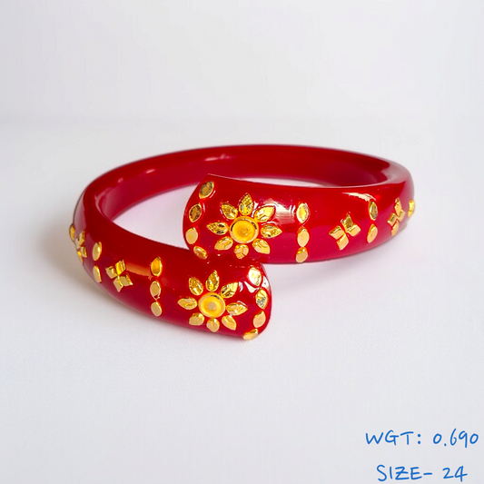 (SIZE- 24) RED COLOUR 18KT HALLMARK GOLD BRACELET POLA 1 PIECE FOR MARRIED WOMEN (REGULAR USE) APPROX WGT: 0.690 GM