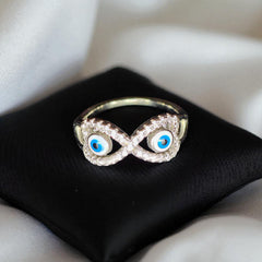 IMPORTED SILVER JEWELLERY- (PROTECT IN STYLE) INFINITY EVIL EYE BANKOK IMPORTED BIS CERTIFIED HALLMARK 925 SILVER RING FOR WOMEN 1 PIECE- GET ANY DESIGN AS PER AVAILABLITY (SOLD ON MRP)