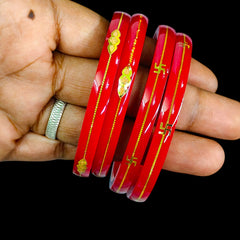 RED (FACEBOOK VIRAL POLA) GOLDEN DETAILING LAMINATION POLA SWASTIK DESIGN 1 PAIR FOR WOMEN - NON EXCHANGEABLE ITEM (GET ANY DESIGN AS PER AVAILABILITY)