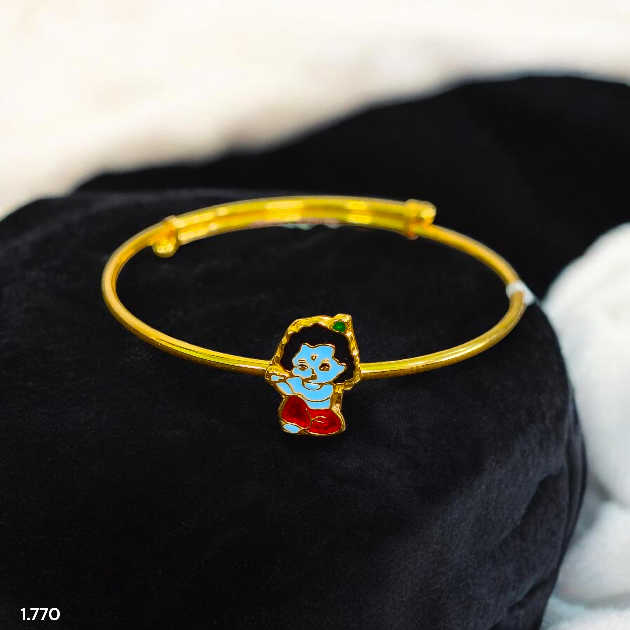 BABY JEWELLERY- (WGT: 1.770 GM APPROX) BIS CERTIFIED 375 9KT GOLD BABY BANGLE 1 PIECE FULL ADJUSTABLE SIZE FROM NEW BORN TO 4 YEARS (FOR RICE CEREMONY AND BIRTHDAY).