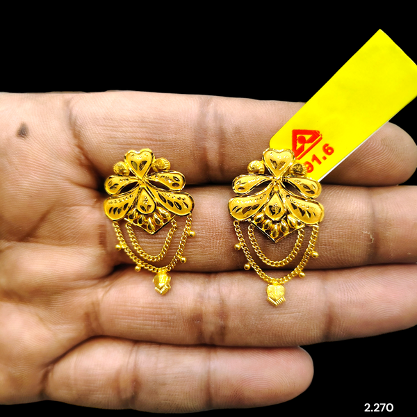 (GER22) BIS CERTIFIED WGT: 2.270 GM APPROX HUID HALLMARK 916 22KT GOLD EARRINGS KANBALA 1 PAIR FOR WOMEN.
