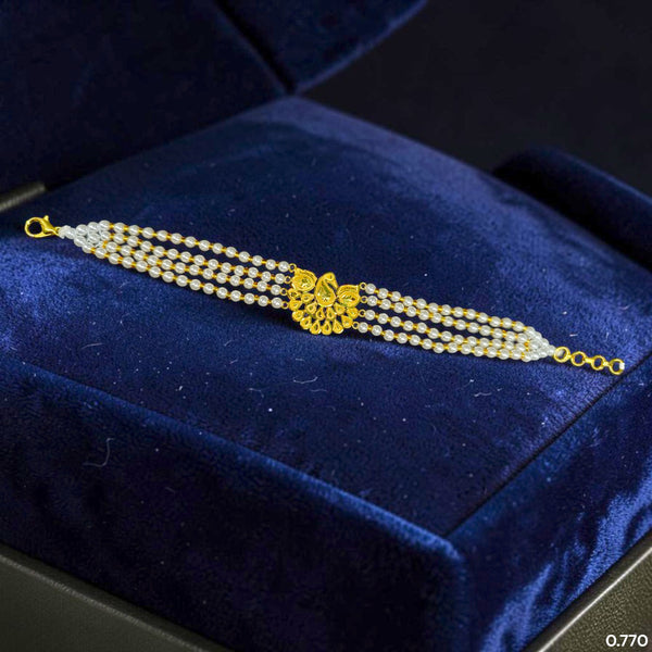 GOLD MANTASHA- (I7BLCL)-(WGT: 0.770 GM APPROX) BIS CERTIFIED HUID HALLMARK 375 9KT GOLD MOTI MANTASHA WITH PEARL CHAIN FOR WOMEN.
