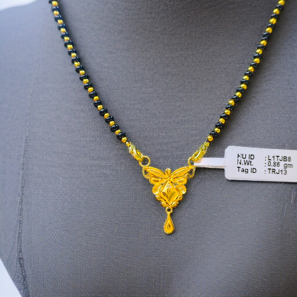 TRJ WGT: 0.860 GM APPROX 22KT HUID HALLMARK GOLD PENDANT MANGALSUTRA 1 PIECE WITH TASSEL.