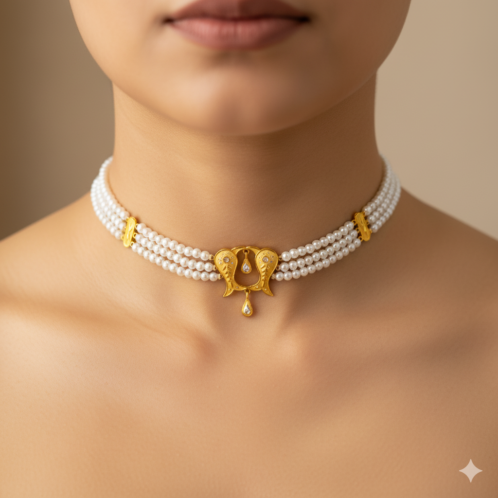 (GMC) CERTIFIED BIS HUID HALLMARK 916 22KT GOLD MOTI CHOKER 1 PIECE (WGT: 1.730 GM) WITH ADJUSTABLE TASSEL FOR GIFT IN MARRIAGE.