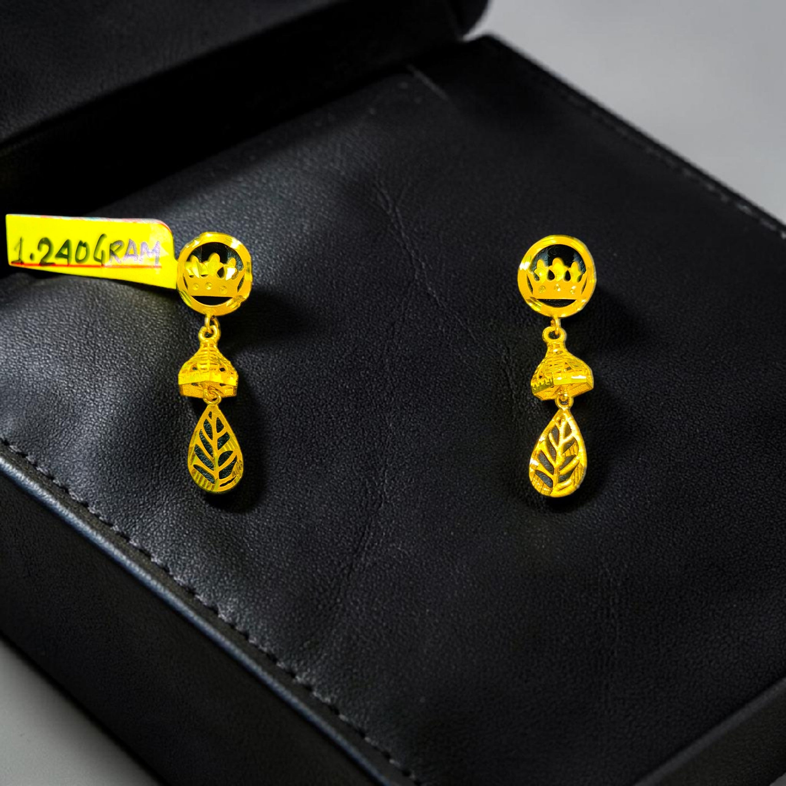 GOLD EARRINGS- (WGT: 1.240 GM APPROX) BIS CERTIFIED HUID HALLMARK 9KT GOLD EARRINGS 1 PAIR FOR WOMEN (BEST FOR GIFT IN MARRIAGE).