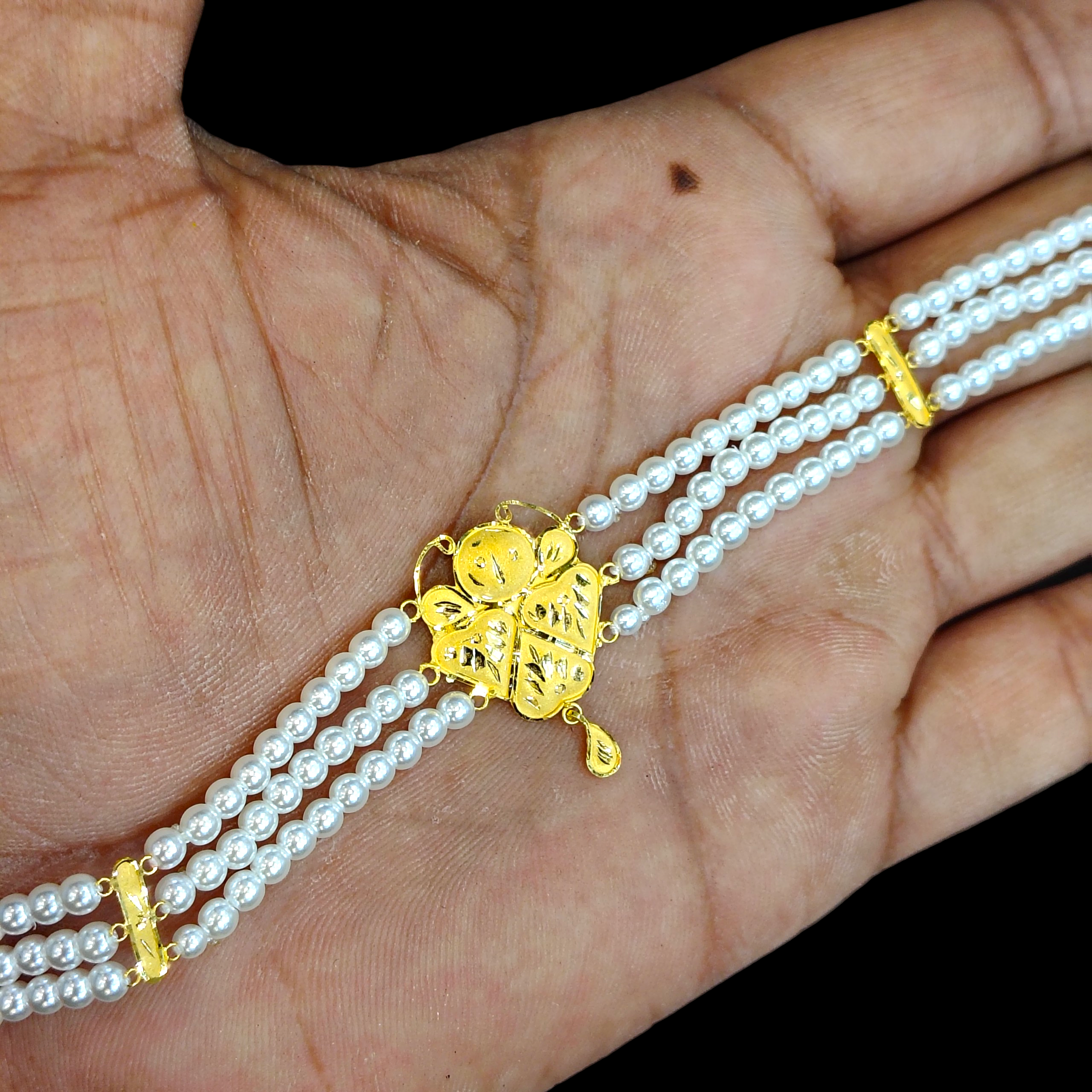 PEARL CHOKER- CERTIFIED BIS HUID HALLMARK 916 22KT GOLD MOTI CHOKER 1 PIECE (WGT:1.040 GM) WITH ADJUSTABLE TASSEL FOR GIFT IN MARRIAGE.