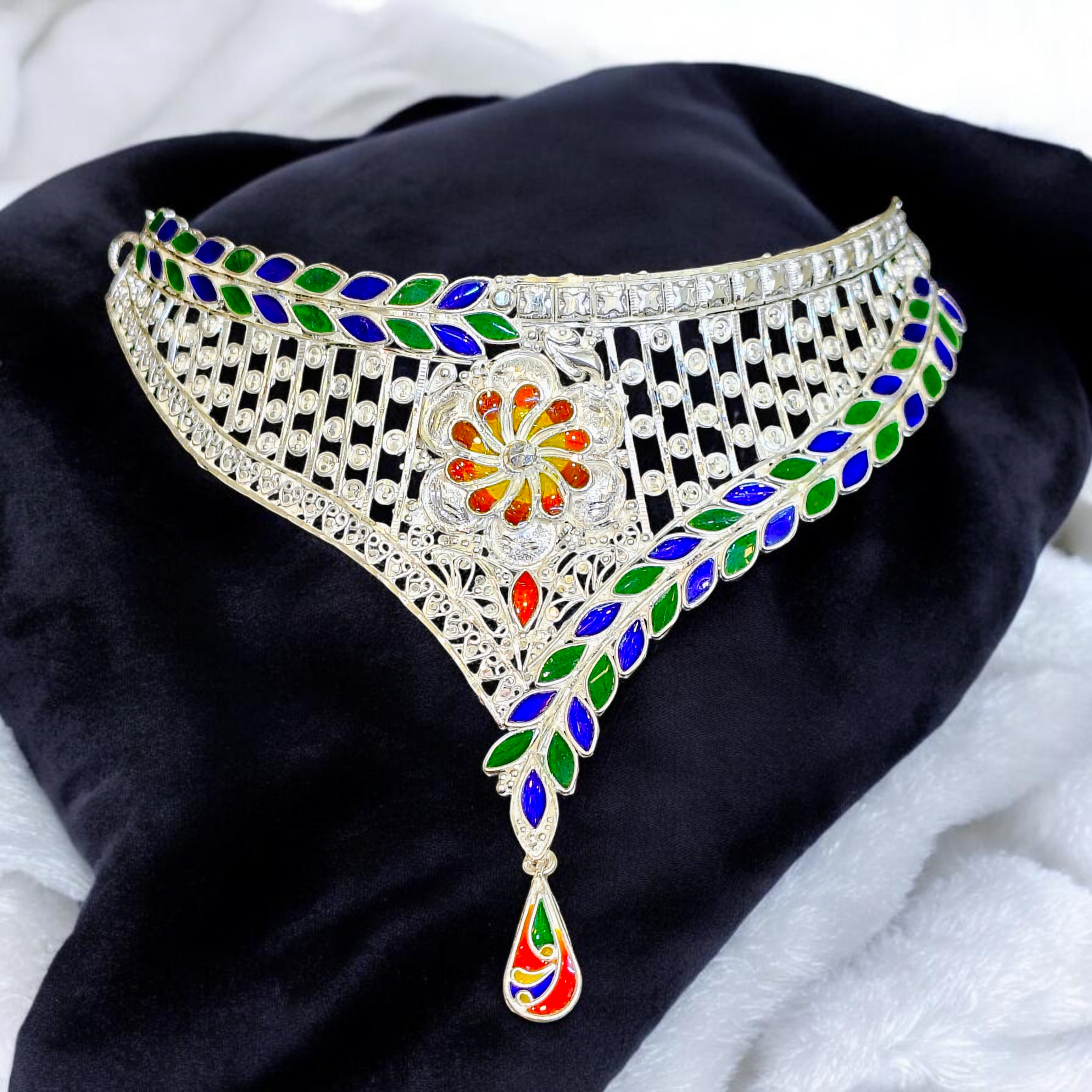 LUXURY SILVER CHOKER NECKLACE - CERTIFIED HALLMARK 925 SILVER CROWN CHOKER 1 PIECE APPROX WGT: 24.140 GM FOR BEAUTIFUL WOMEN.