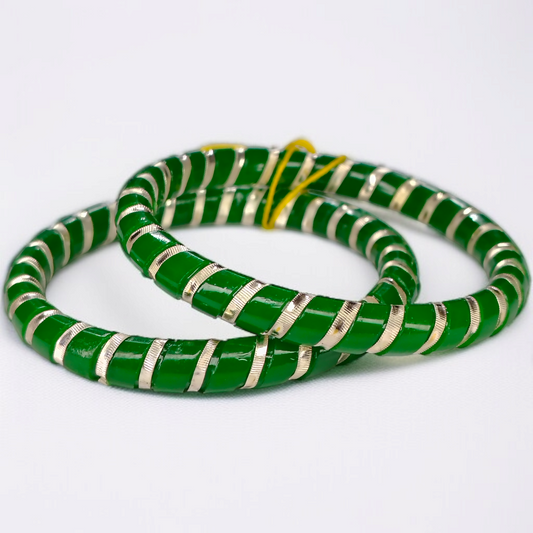 GREEN SPIRAL DESIGN 995 ORIGINAL SILVER POLA BANGLES FOR WOMEN 1 PAIR - SOLD AS MRP BY RAJLAXMI (GET FREE SILVER POLA RING) HAPPY HOURS OFFER.