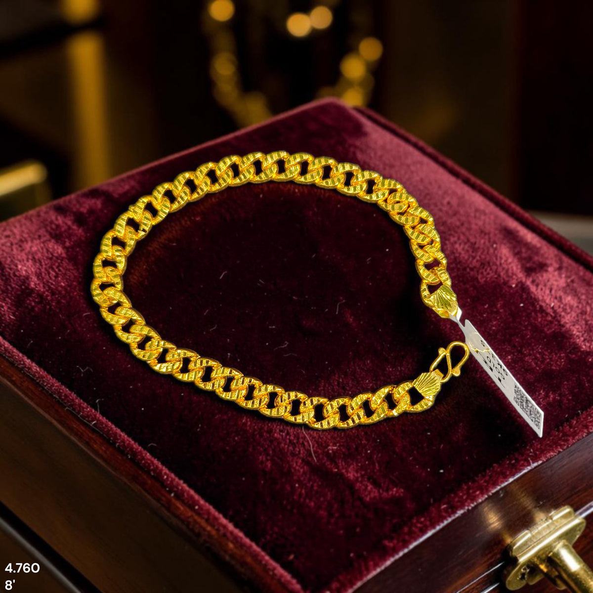 GOLD WRISLET- (YTVVT1)-(SIZE 8")-(WGT: 4.760 GM APPROX) BIS CERTIFIED HUID HALLMARK 9KT GOLD WRISTLET (BRACELET) 1 PIECE FOR MEN.