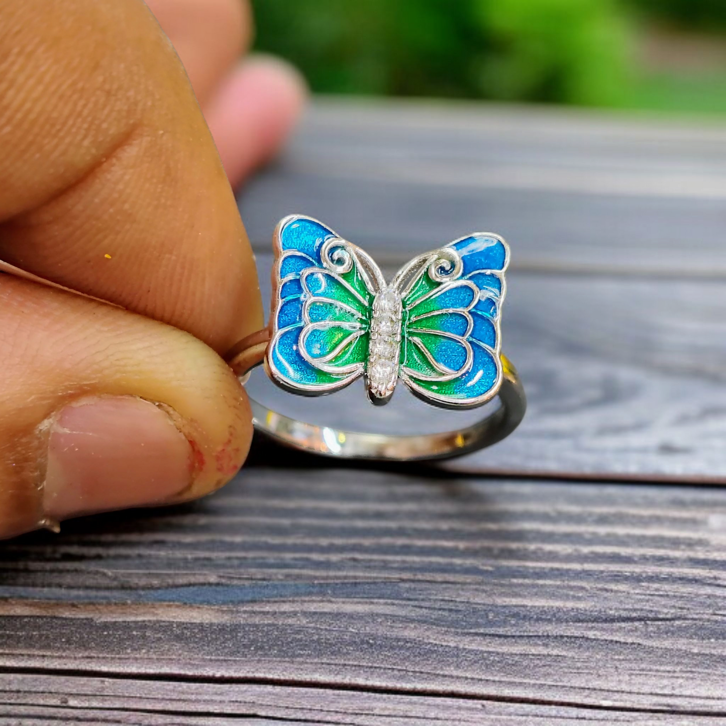 RAJLAXMI (SIZE:12) HALLMARK 925 SILVER FINGER BUTTERFLY MINAKARI DESIGN RING 1 PIECE FOR WOMEN FOR REGULAR USE - BEST FOR GIFTING (SOLD ON MRP)