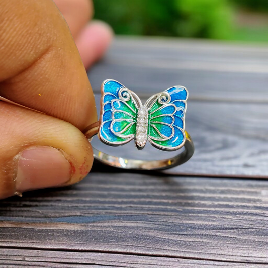 RAJLAXMI (SIZE:12) HALLMARK 925 SILVER FINGER BUTTERFLY MINAKARI DESIGN RING 1 PIECE FOR WOMEN FOR REGULAR USE - BEST FOR GIFTING (SOLD ON MRP)