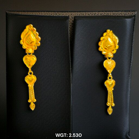 (GER22) BIS CERTIFIED WGT: 2.530 GM APPROX HUID HALLMARK 916 22KT GOLD EARRINGS KANBALA 1 PAIR FOR WOMEN.