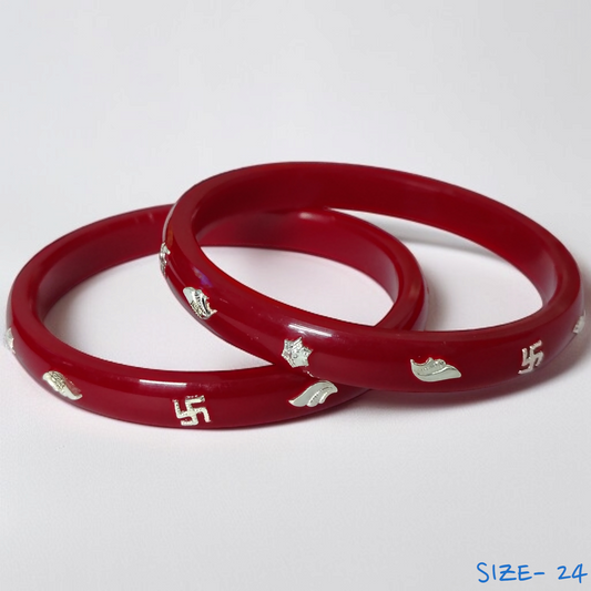 (SSP) (SIZE- 24) RED PASTING DESIGN 925 ORIGINAL SILVER POLA BANGLES FOR WOMEN 1 PAIR - SOLD AS MRP BY RAJLAXMI.