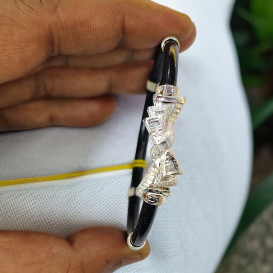 TRJ BLACK BOW DESIGN 925 ORIGINAL SILVER NOA BANGLES FOR WOMEN 1 PIECE - SOLD AS MRP BY RAJLAXMI.