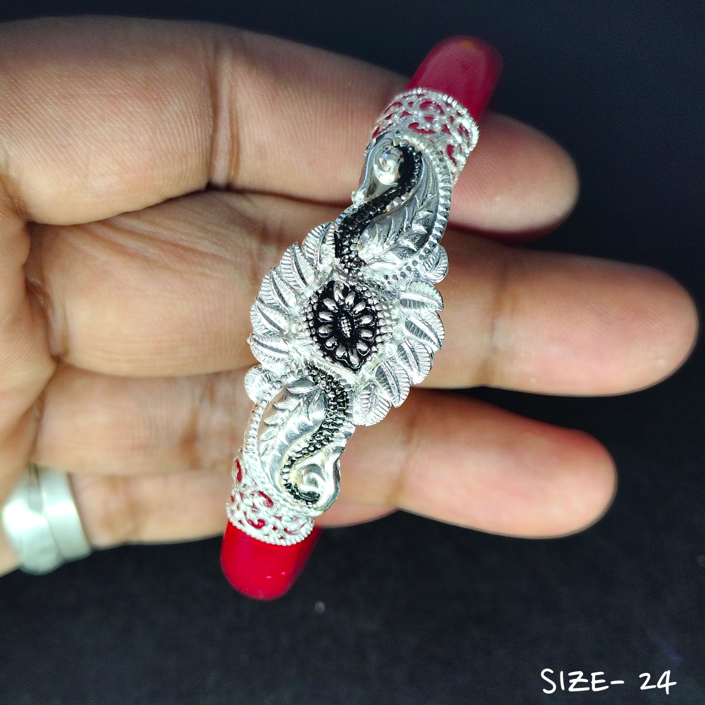 (SSP) (SIZE- 24) 925 ORIGINAL SILVER MUKH POLA BANGLES FOR WOMEN 1 PC - SOLD AS MRP BY RAJLAXMI.