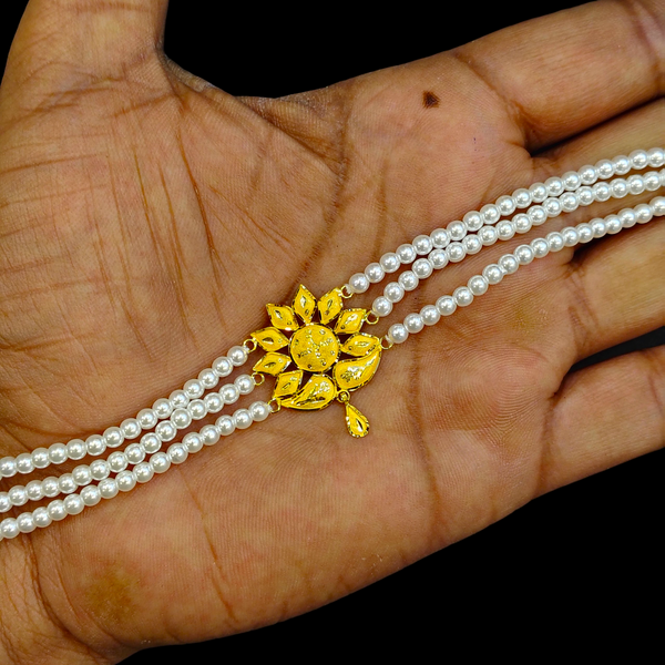 PEARL CHOKER- CERTIFIED BIS HUID HALLMARK 916 22KT GOLD MOTI CHOKER 1 PIECE (WGT:0.910 GM) WITH ADJUSTABLE TASSEL FOR GIFT IN MARRIAGE.