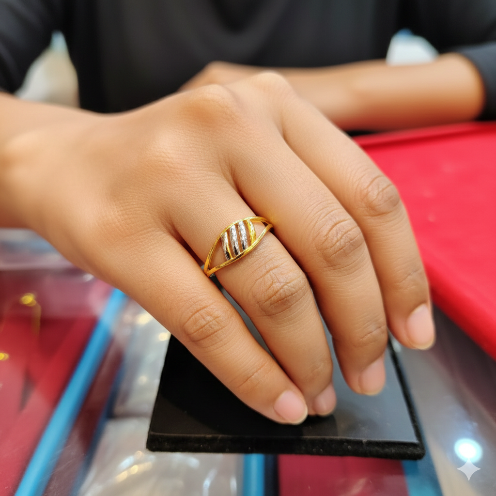 (GLFR9) TRJ (SIZE: 14) WGT: 0.960 GM APPROX BIS CERTIFIED HUID HALLMARK 9KT GOLD FINGER RING FOR WOMEN 1 PIECE FOR REGULAR USE.