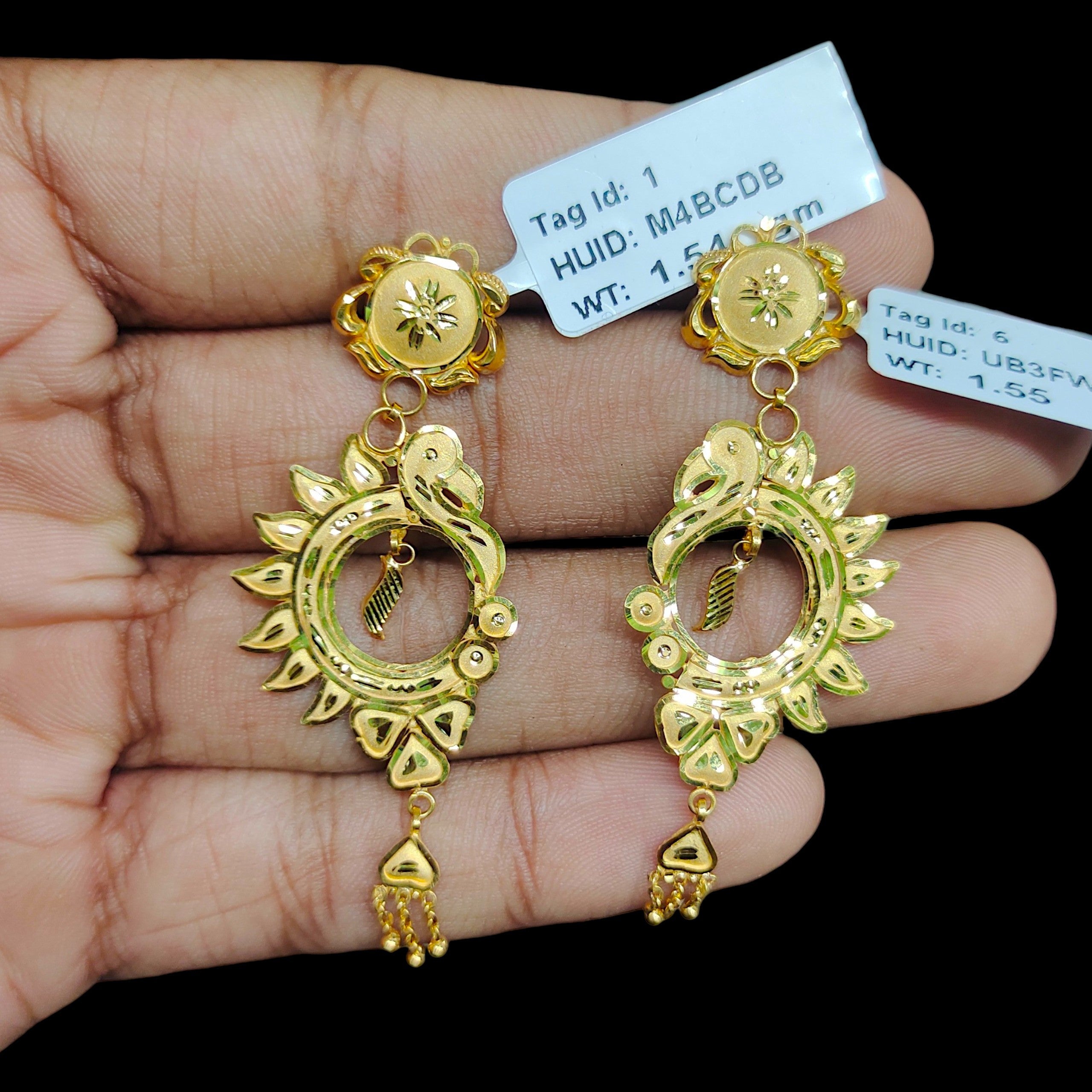GOLD EARRINGS- (WGT: 3.090 GM APPROX) BIS CERTIFIED HUID HALLMARK 9KT GOLD EARRINGS 1 PAIR FOR WOMEN (BEST FOR GIFT IN MARRIAGE). (M4BCDB)-(UB3FWC)