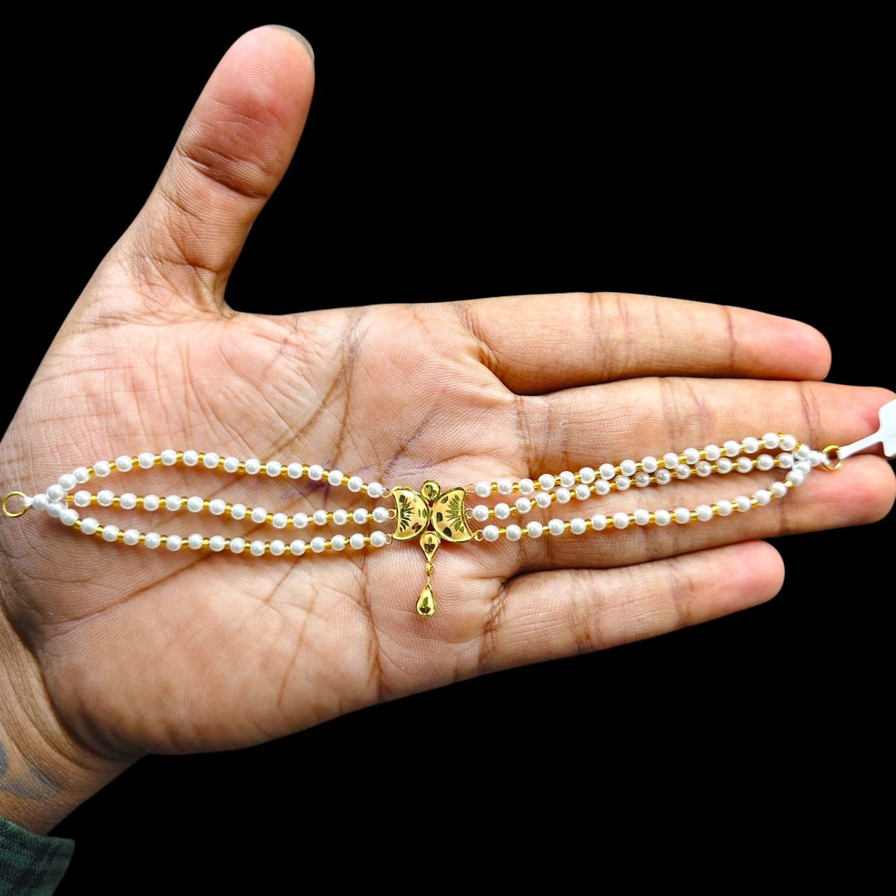 GOLD MOTI CHOKER- (WGT: 0.390 GM APPROX) BIS CERTIFIED HUID HALLMARK 375 9KT GOLD MOTI CHOKER 1 PIECE WITH ADJUSTABLE TASSEL FOR GIFT IN MARRIAGE.