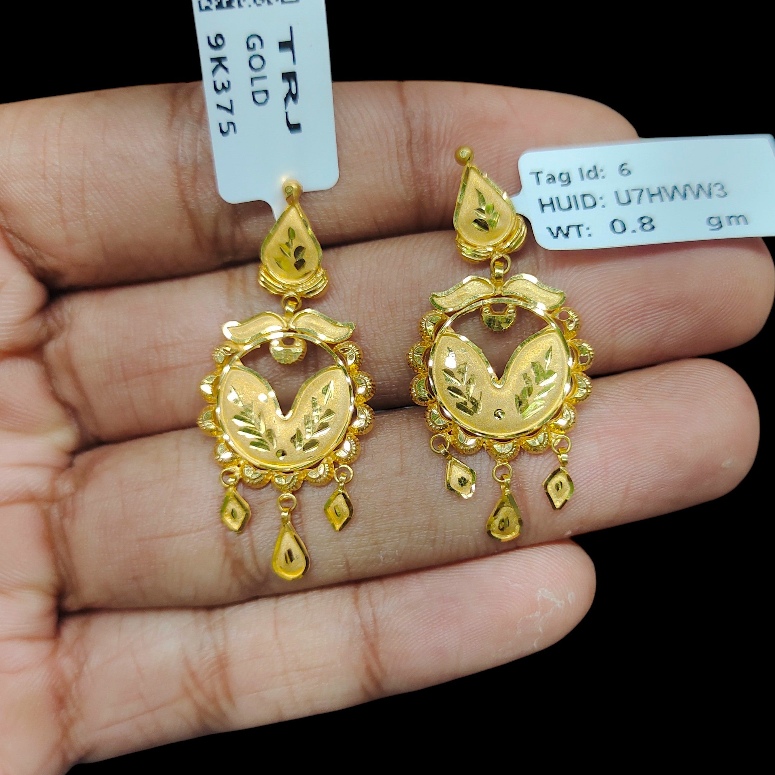 GOLD EARRINGS- (WGT: 1.580 GM APPROX) BIS CERTIFIED HUID HALLMARK 9KT GOLD EARRINGS 1 PAIR FOR WOMEN (BEST FOR GIFT IN MARRIAGE).