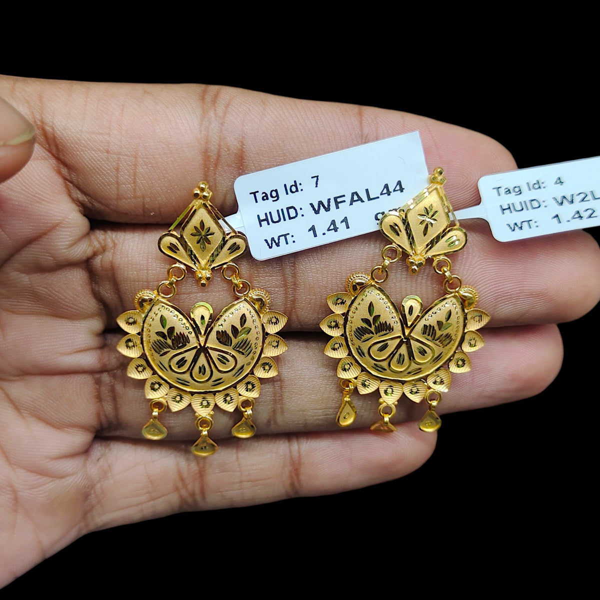 GOLD EARRINGS- (WGT: 2.830 GM APPROX) BIS CERTIFIED HUID HALLMARK 9KT GOLD EARRINGS 1 PAIR FOR WOMEN (BEST FOR GIFT IN MARRIAGE). (W2LFW9)-(WFAL44)