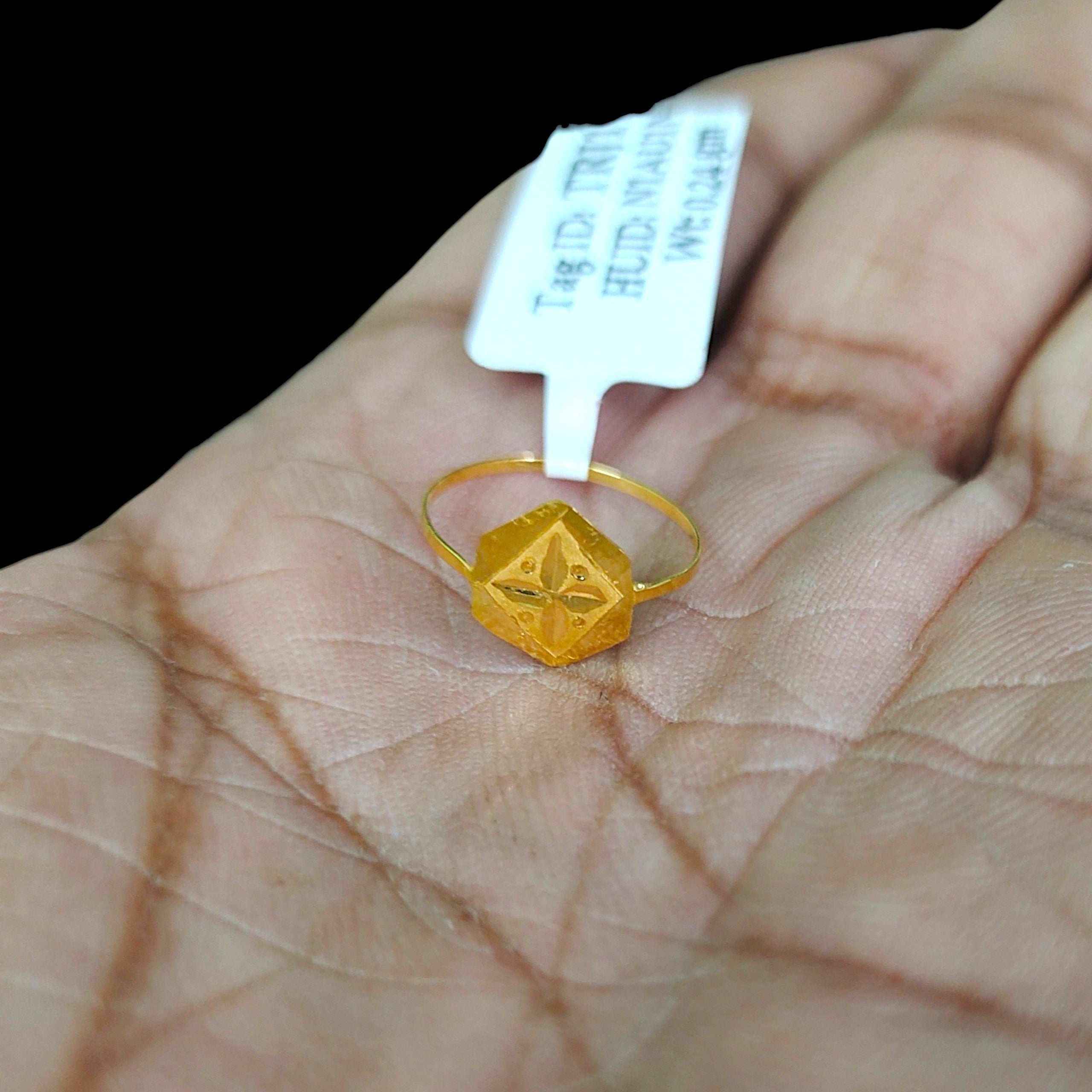 BABY JEWELLERY- TRJ WGT: 0.240 GM APPROX 22KT HUID HALLMARK GOLD BABY FINGER RING 1 PIECE FOR RICE CEREMONY & BIRTHDAY.