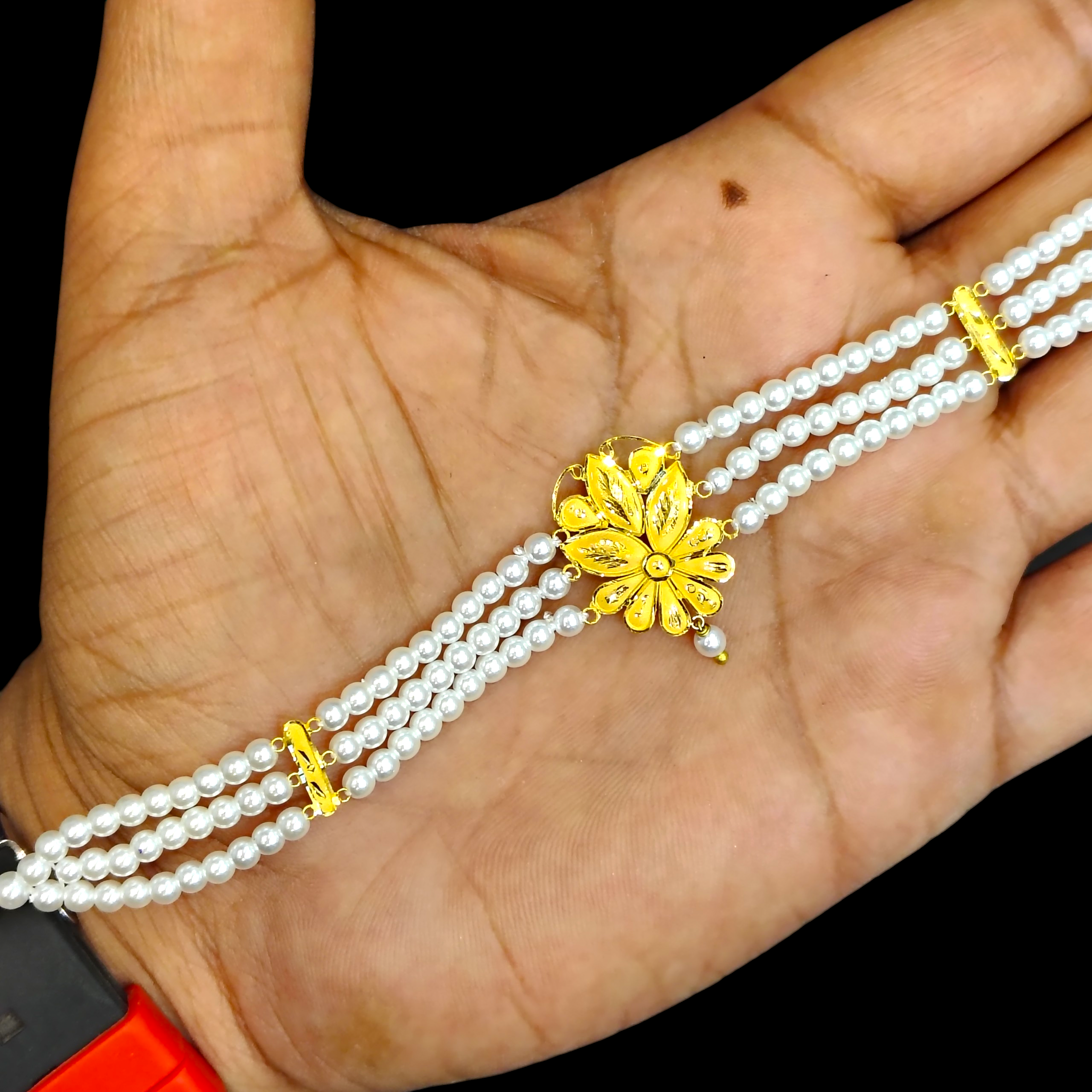 PEARL CHOKER- CERTIFIED BIS HUID HALLMARK 916 22KT GOLD MOTI CHOKER 1 PIECE (WGT:0.870 GM) WITH ADJUSTABLE TASSEL FOR GIFT IN MARRIAGE.