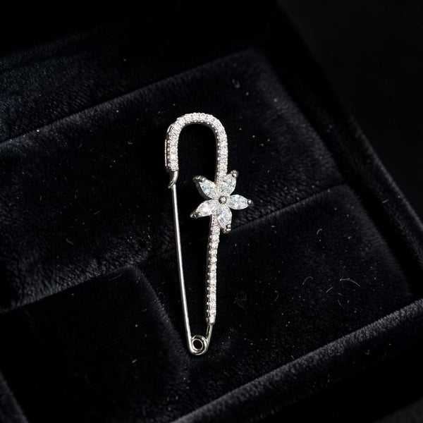 SILVER BROOCH- CERTIFIED BIS HALLMARK 925 SILVER BROOCH CEPTIPIN FOR SAREE 1 PIECE STUDDED WITH AMERICAN DIAMOND- (SOLD ON MRP) NON EXCHANGEABLE ITEM.