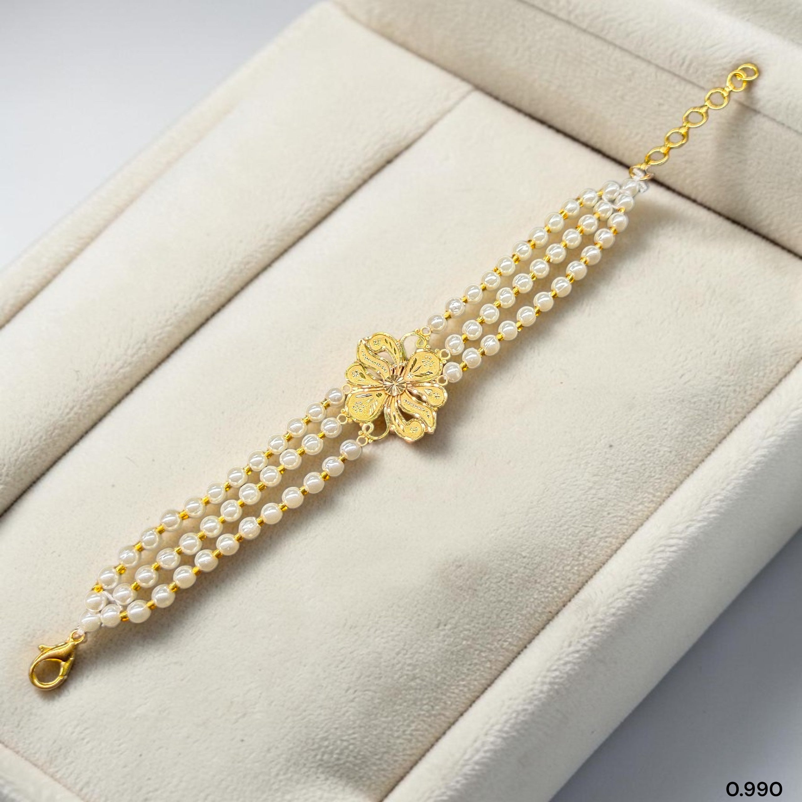GOLD MANTASHA- (WGT: 0.990 GM APPROX) BIS CERTIFIED HUID HALLMARK 375 9KT GOLD MOTI MANTASHA WITH PEARL CHAIN FOR WOMEN.(25QQL6)