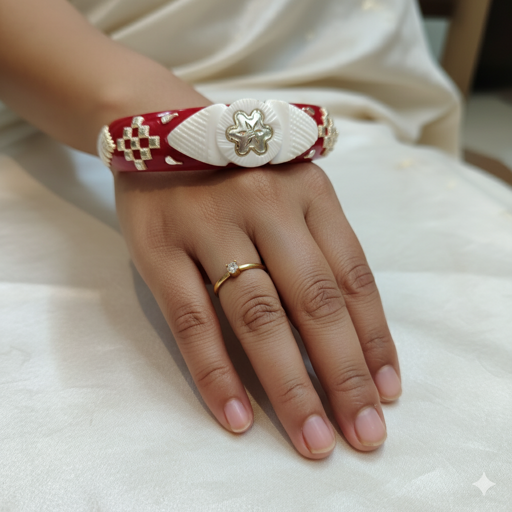 (TSP) (SIZE- 26) 925 ORIGINAL SILVER TILOTTAMA POLA SAKHA BADHANO BANGLES(RED COLOUR)FOR WOMEN 1 PIECE -(SOLD ON MRP).