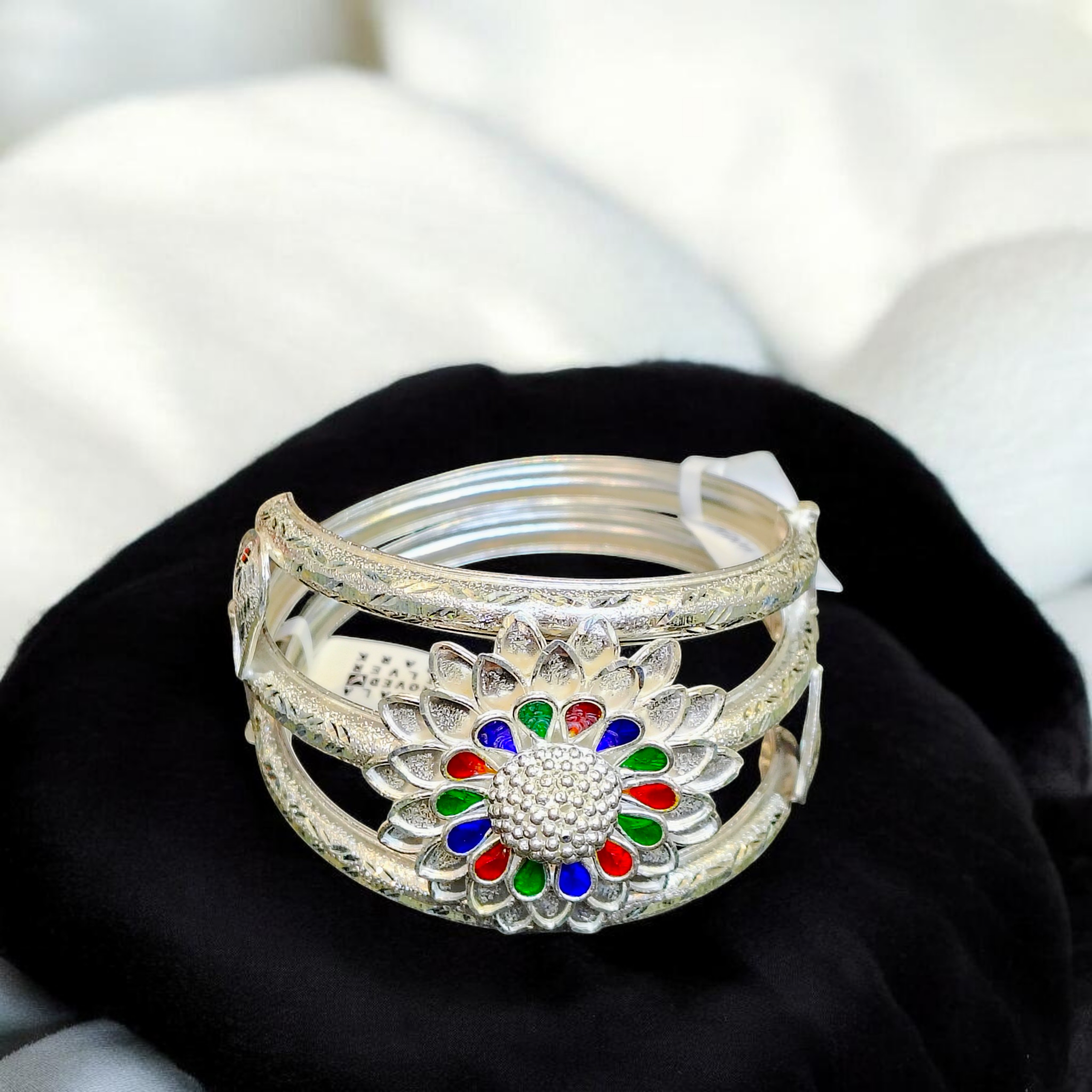 LUXURY SILVER BANGLE- (SIZE 25) CERTIFIED BIS HALLMARK 925 SILVER (1.5 PATCH) BANGLE (MANIPUR DESIGN) APPROX WGT: 41.300 GM (1 PIECE) FOR REGULAR USE FOR WOMEN.