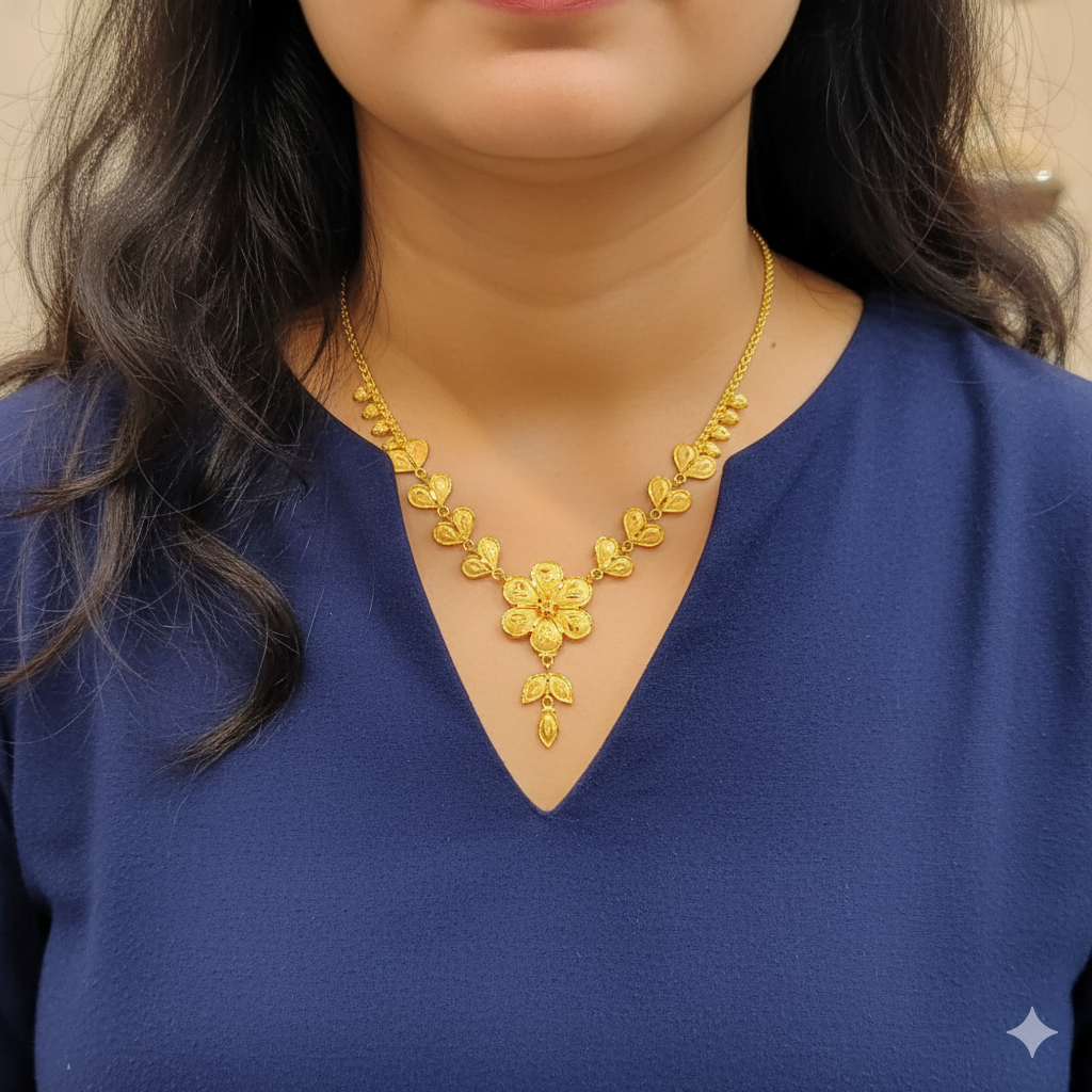 (GCN22) BIS CERTIFIED HUID HALLMARK 916 22KT GOLD NECKLACE CHOKER (APPROX WGT: 3.110 GM) 1 PIECE FOR WOMEN.