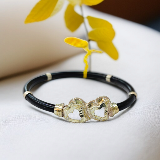 TRJ BLACK DUAL LOVE DESIGN 925 ORIGINAL SILVER NOA BANGLES FOR WOMEN 1 PIECE - SOLD AS MRP BY RAJLAXMI.